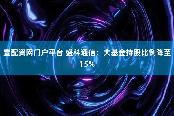 壹配资网门户平台 盛科通信：大基金持股比例降至15%