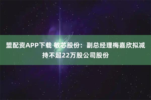 盟配资APP下载 敏芯股份：副总经理梅嘉欣拟减持不超22万股公司股份